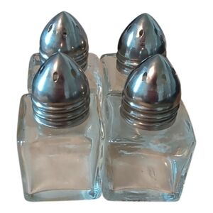 Vintage 4 Glass Salt & Pepper Shakers with Silver Tops, 2x2